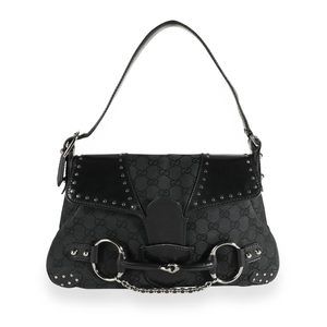 Gucci Black GG Canvas Horsebit Chain Shoulder Bag